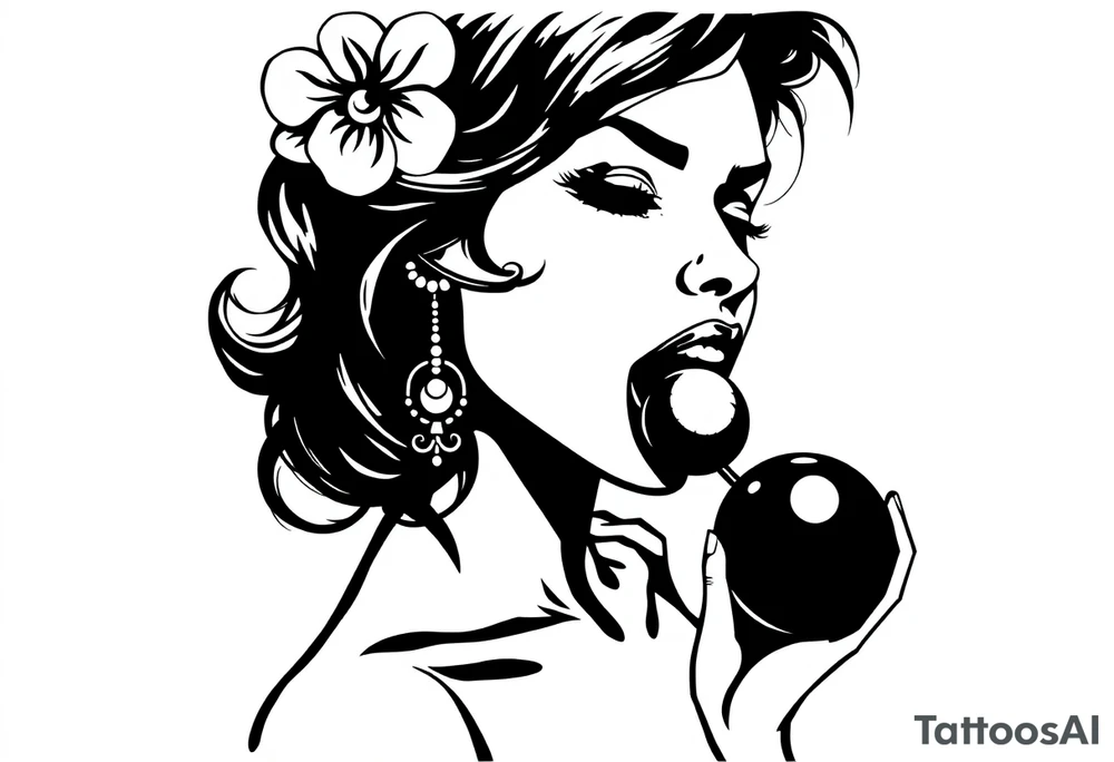A silhouette stencil style drawing of a sexy woman with a ball gag in her mouth tattoo idea