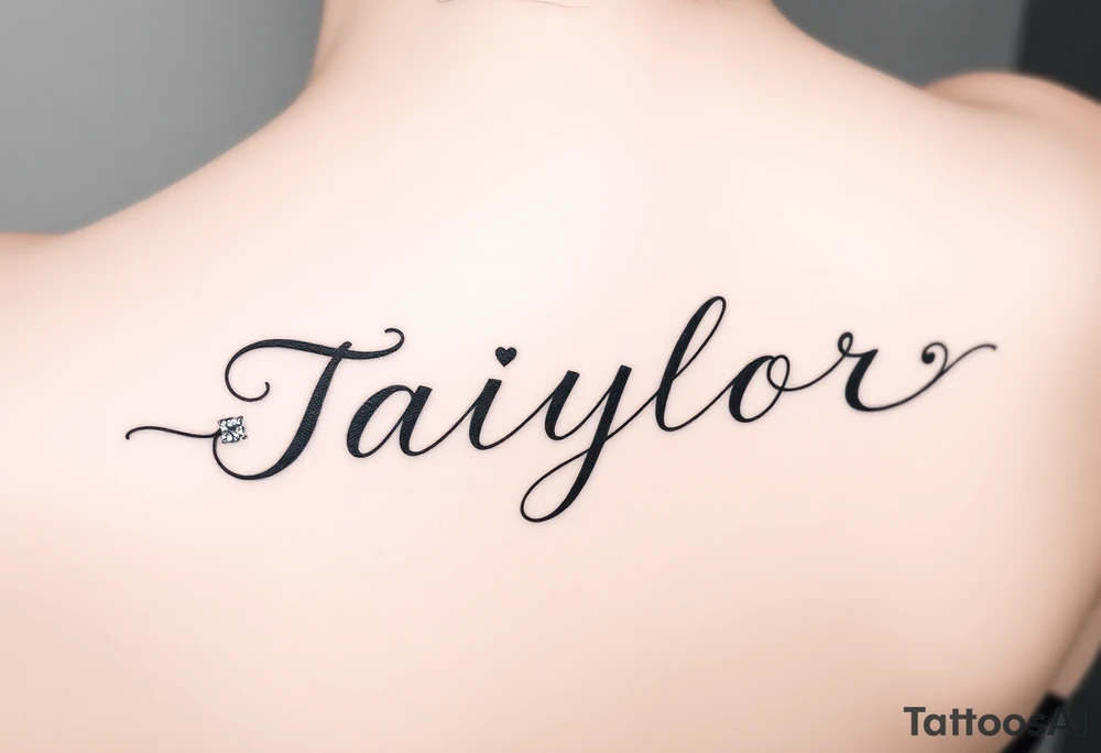 The name Taiylor spelled horizontal with the O as a diamond ring behind the ear tattoo tattoo idea