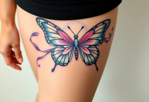 ethereal butterfly with flowing silk ribbons in moonlight tattoo idea