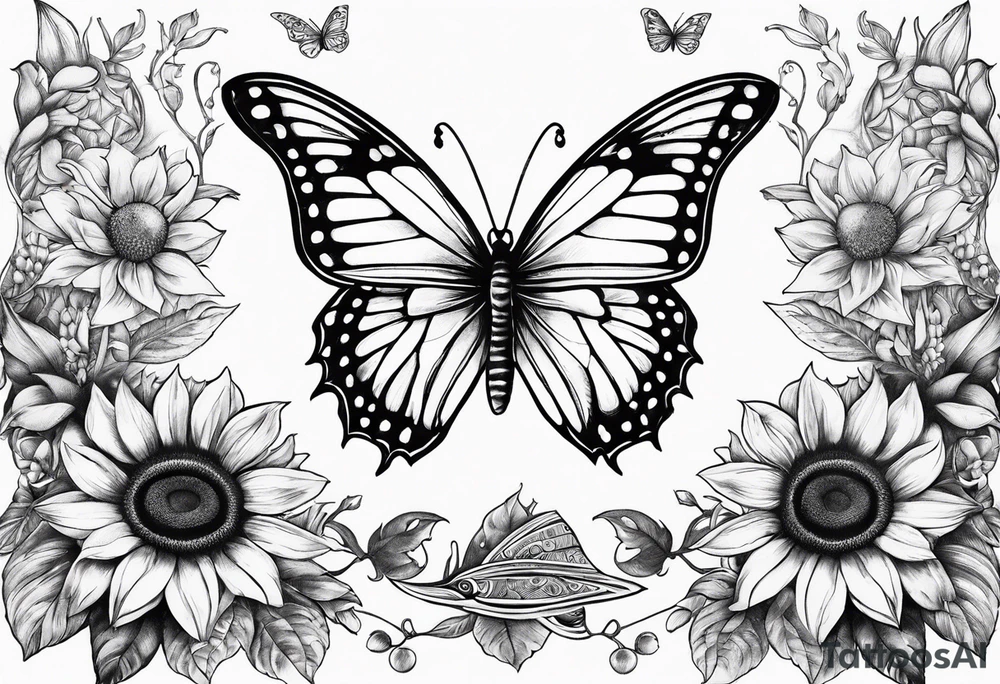 Butterfly, sunflower, book, fly, fish tattoo idea