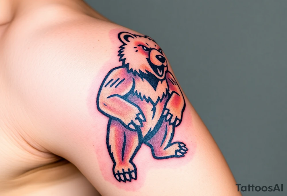 University of Northern Colorado bear mascot  standing on 2 feet with university of Northern Colorado color tattoo idea
