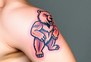 University of Northern Colorado bear mascot  standing on 2 feet with university of Northern Colorado color tattoo idea