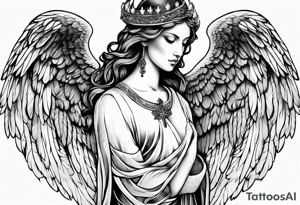 Angel with prayer hands tattoo idea