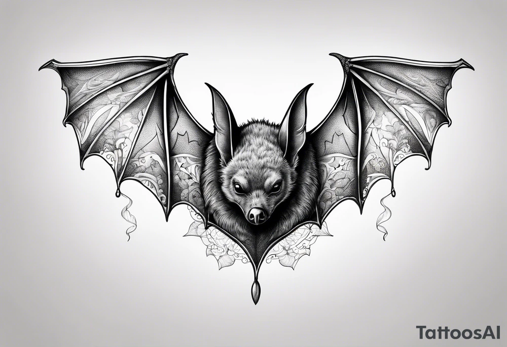 A full body of a bat sleeping tattoo idea