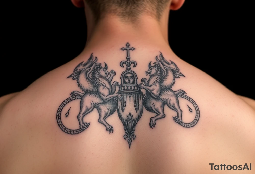 4 incorporeal creatures carrying the throne of god arm sleeve tattoo idea