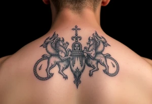 4 incorporeal creatures carrying the throne of god arm sleeve tattoo idea
