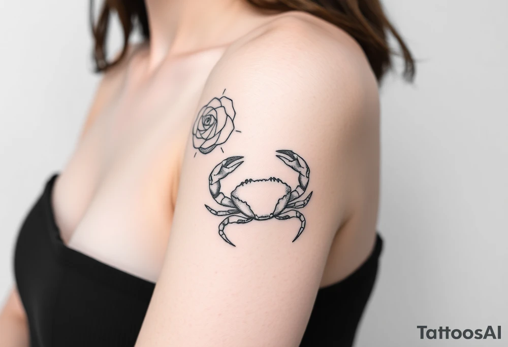 Rose and sun and crab tattoo idea