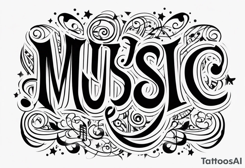Twist the word “music” tattoo idea