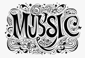 Twist the word “music” tattoo idea