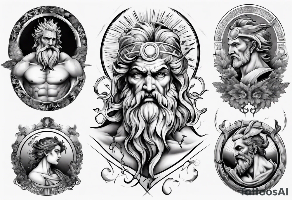 greek zeus sleeve tattoo idea