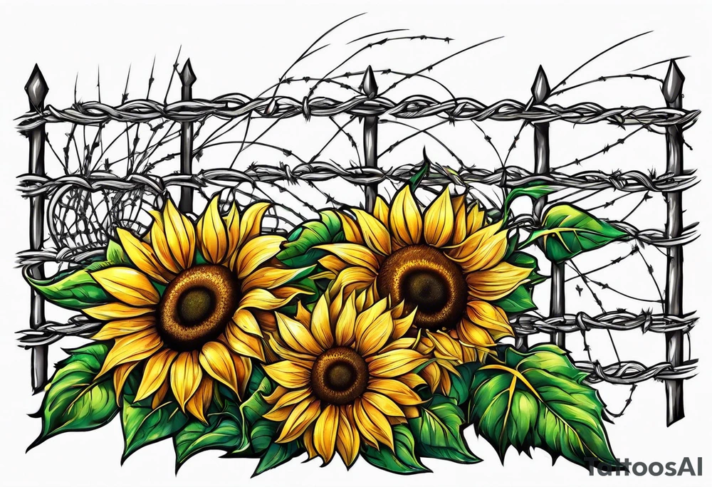 Sunflower, wheat, and barbed wire half sleeve tattoo idea