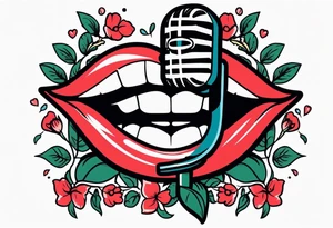 lips singing old school vintage traditional
flowers around and mouth next to microphone
bold and colorful simple design tattoo idea