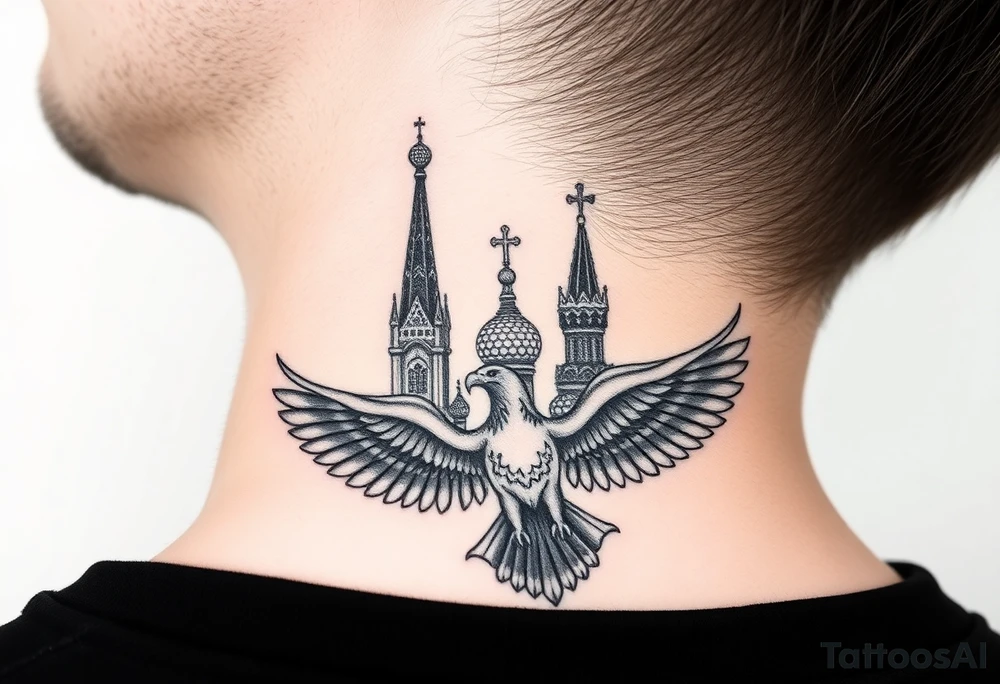 St. George 
Russian imperial crown above the eagle
Russian sabre
The Kremlin or St. Basil's Cathedral scene 
on the side of my neck tattoo idea
