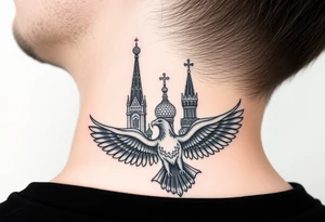 St. George 
Russian imperial crown above the eagle
Russian sabre
The Kremlin or St. Basil's Cathedral scene 
on the side of my neck tattoo idea