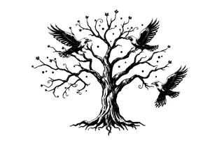Irish family tree with 3 flying ravens tattoo idea