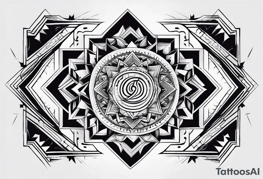 geometrical pattern middle object tattoo idea