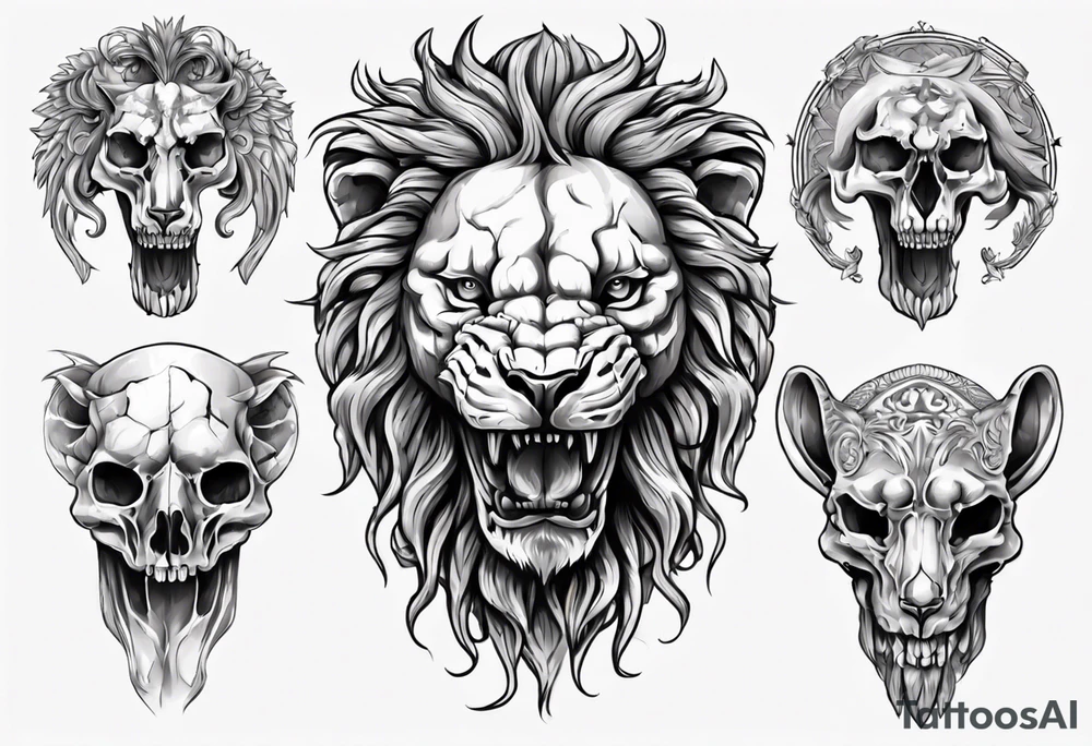 Lion skull statue Roman ancient tattoo idea