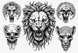 Lion skull statue Roman ancient tattoo idea