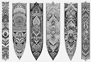 Hindu Sanskrit tribal design on right lower leg, below knee to top of feet for men. No too dark and more thicker lines tattoo idea