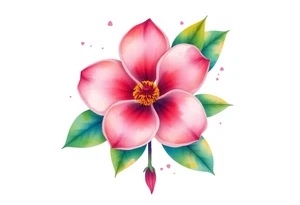 pink camelia flower with leaves and stem tattoo idea