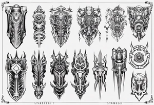 Leg armor mechanical symmetrical tattoo idea