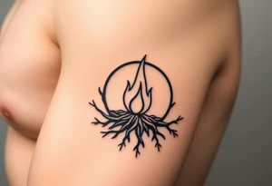 a round flame imprisoned in a roots circle tattoo idea