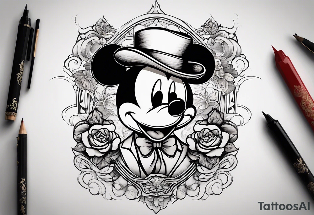 Mickey Mouse but in the form of a gangster tattoo idea