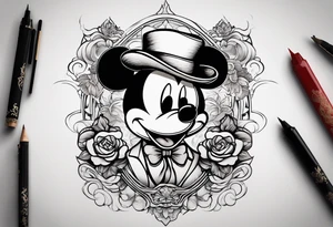 Mickey Mouse but in the form of a gangster tattoo idea