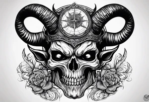 Devil skull  with hollow eyes and  horns holding the earth tattoo idea