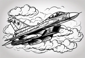 Fighter jet in the clouds with the date 09-07-2023 tattoo idea