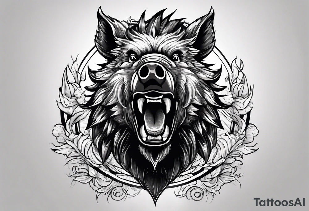 angry boar front tattoo idea