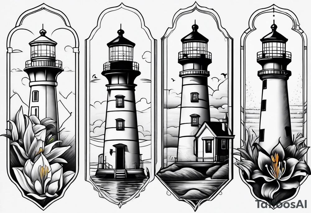 A light house with a lily at the bottom tattoo idea