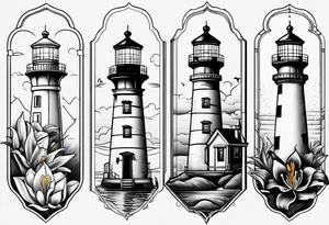 A light house with a lily at the bottom tattoo idea