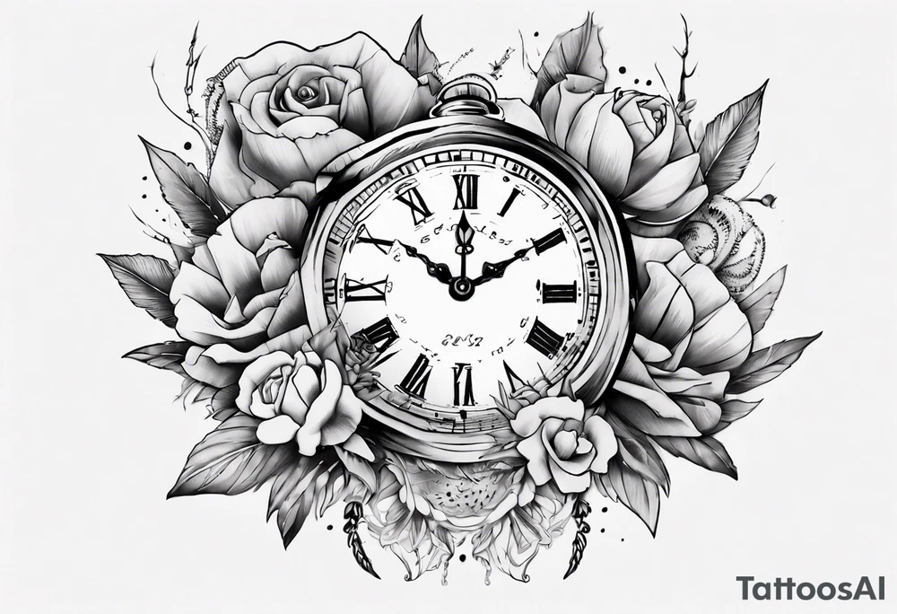 RELOJ DE ARENA CON FLORES tattoo idea TattoosAI