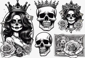 santa la muerta with money and crown
on card tattoo idea