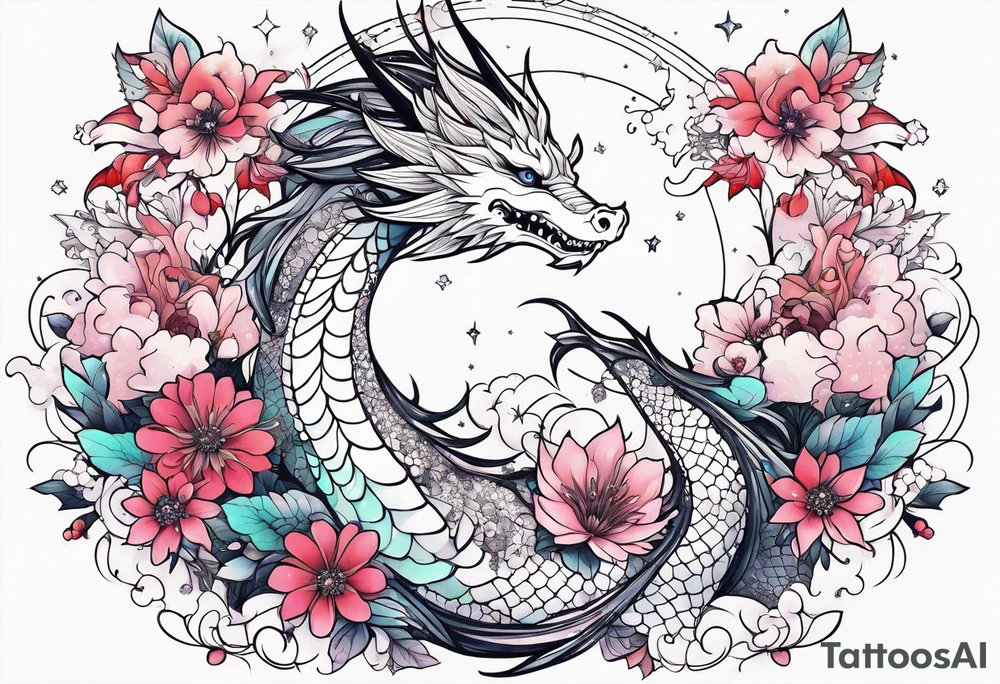 Constellation, wing , snow , cross , dragon female japan kawaii , flower tattoo idea
