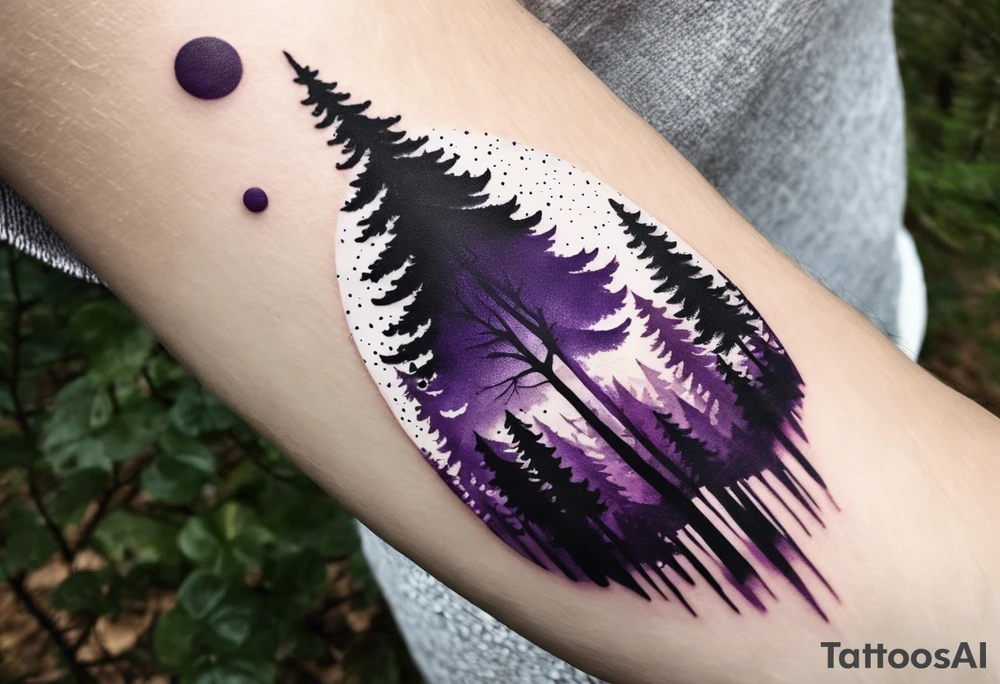 forest, abstract, on hand, no people, purple and black tattoo idea