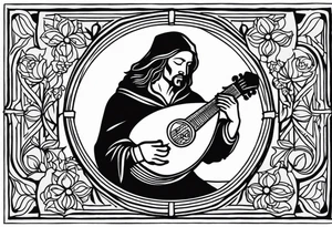 medieval man playing the lute tattoo idea