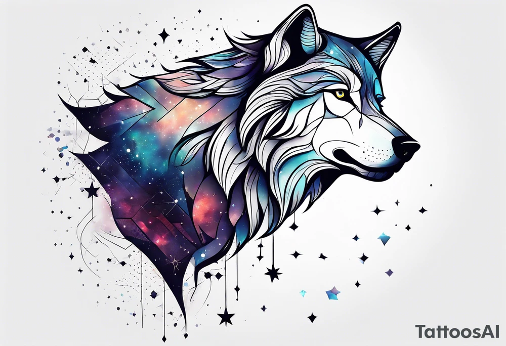 Constellation, animal wolf snow , géométric tattoo idea