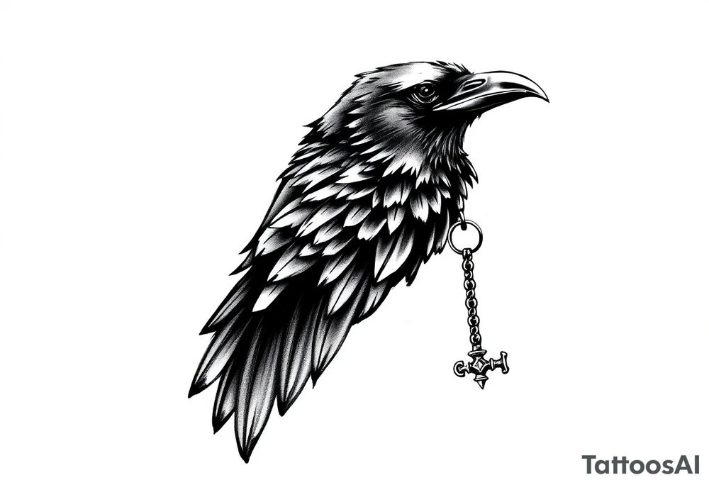 a raven with a key in his beak. tattoo idea