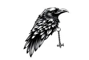 a raven with a key in his beak. tattoo idea