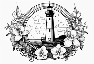 Lighthouse and anchor with orchids tattoo idea