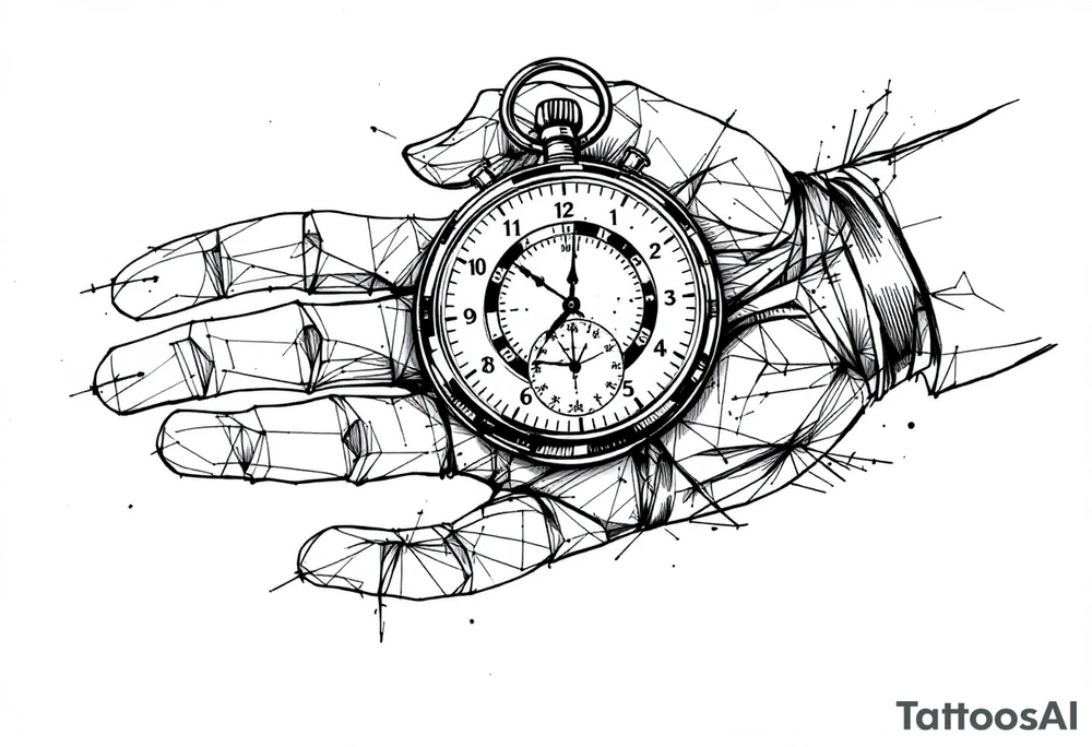 draw a stop watch time piece on the back of a hand opposite of the palm tattoo idea