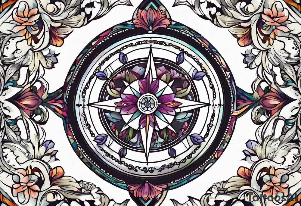 Compass , flower, cross tattoo idea