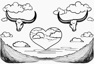 heaven and hell, clouds, broken heart, halo, horns tattoo idea