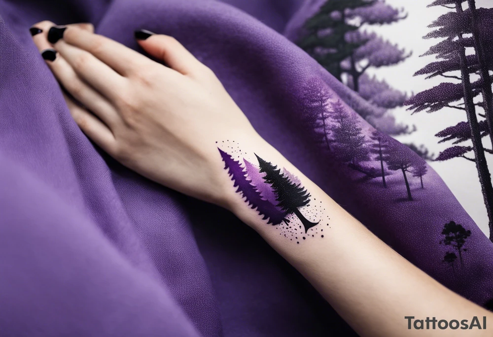 forest, abstract, on hand, no people, purple and black, full tattoo idea