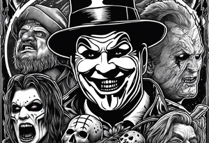 Horror design with a noose, Freddy Kruger, Jason, chucky, and scream tattoo idea