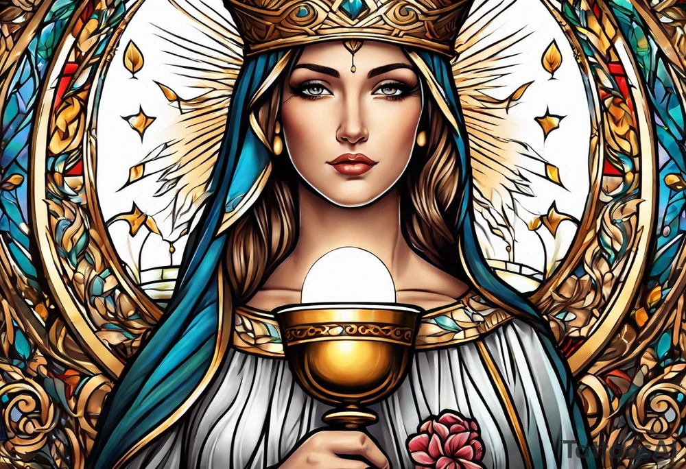 Female saint holding a chalice tattoo idea