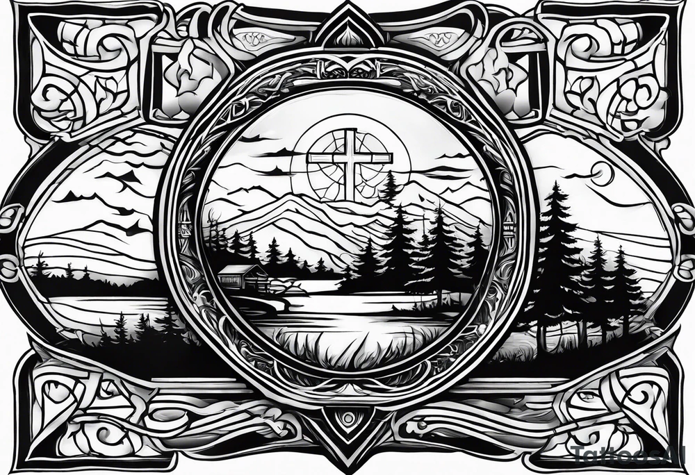 christian 
cross, campfire, golf , whiskey glass, cabin tattoo idea