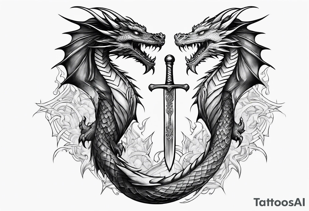 dragon wraps around dagger tattoo idea